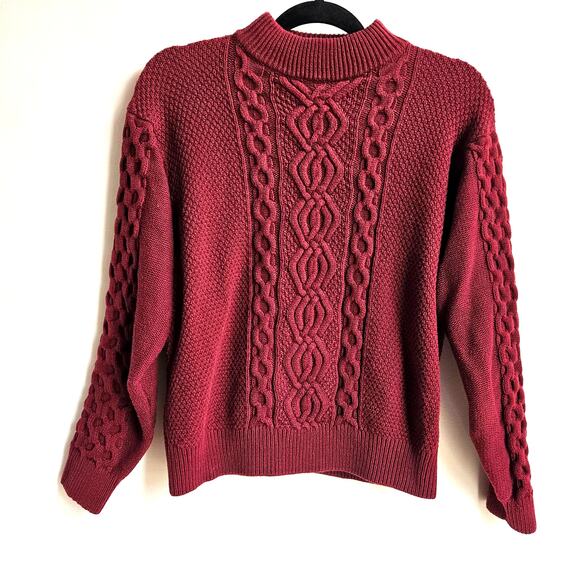 Urban Outfitters Red Cable Knit Mock Neck Sweater Size SP Pullover - Picture 1 of 7
